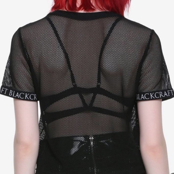 BlackCraft mesh fishnet symbols top shirt womens black witchcore goth punk - Picture 3 of 7